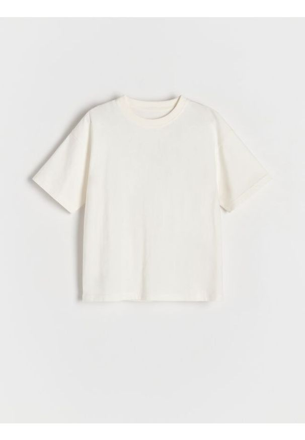 Reserved - Bawełniany t-shirt - złamana biel. Materiał: bawełna