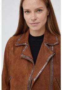 Pepe Jeans Ramoneska zamszowa damska kolor brązowy przejściowa. Okazja: na co dzień. Kolor: brązowy. Materiał: zamsz. Styl: casual #6