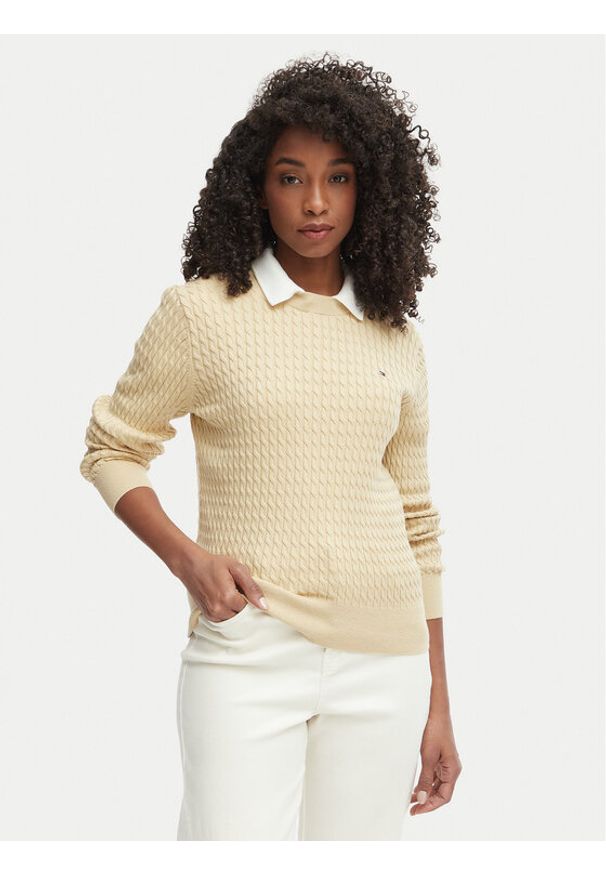 TOMMY HILFIGER - Tommy Hilfiger Sweter WW0WW44993 Beżowy Regular Fit. Kolor: beżowy. Materiał: bawełna