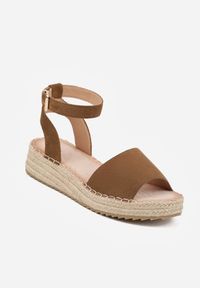 Renee - Ciemnozielone Sandały VICES z Imitacji Zamszu na Niskim Plecionym Koturnie Anameda. Okazja: na co dzień. Zapięcie: pasek. Kolor: zielony. Materiał: zamsz. Wzór: haft. Obcas: na koturnie. Styl: casual #9