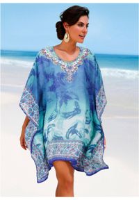 Długa tunika plażowa bonprix niebieski. Okazja: na plażę. Kolor: niebieski. Materiał: tkanina. Długość: długie. Styl: elegancki #3