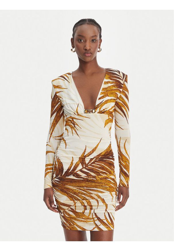 Just Cavalli Sukienka koktajlowa 80PAO957 JS560 Żółty Slim Fit. Kolor: żółty. Materiał: wiskoza. Styl: wizytowy