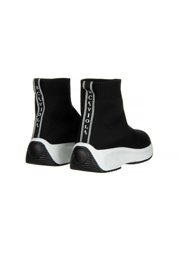 Sneakersy Sca'viola L-16 Black 047195, Czarny, Materiał. Kolor: czarny. Materiał: tkanina. Szerokość cholewki: normalna. Wzór: napisy. Obcas: na obcasie. Wysokość obcasa: średni