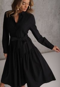Renee - Czarna Sukienka w Koszulowym Stylu z Wiskozą Bawełną i Paskiem Nerigunn. Kolor: czarny. Materiał: wiskoza, bawełna. Sezon: lato. Typ sukienki: koszulowe. Styl: elegancki #3