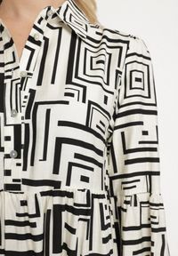 Born2be - Czarna Rozkloszowana Sukienka Koszulowa z Wiskozą w Geometryczny Wzór Alineria. Okazja: na co dzień. Kolor: czarny. Materiał: wiskoza. Wzór: geometria. Typ sukienki: koszulowe. Styl: klasyczny, casual, elegancki #7