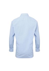 PREMIER - Męska Koszula Z Długim Rękawem Gingham Micro Checked. Kolor: biały, wielokolorowy, niebieski. Długość rękawa: długi rękaw. Długość: długie