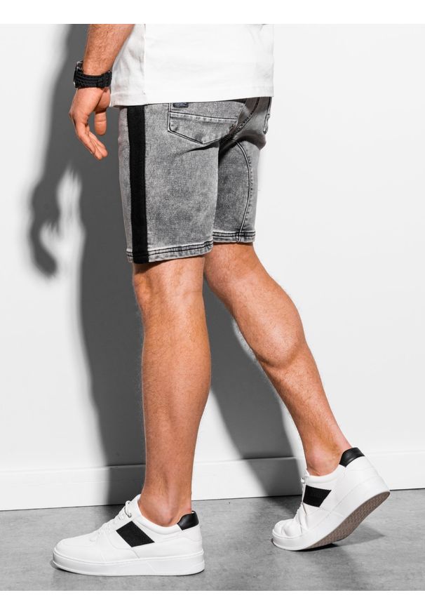 Ombre Clothing - Krótkie spodenki męskie jeansowe W221 - szare - XXL. Okazja: na co dzień. Kolor: szary. Materiał: jeans. Długość: krótkie. Wzór: kolorowy. Sezon: lato. Styl: casual, klasyczny