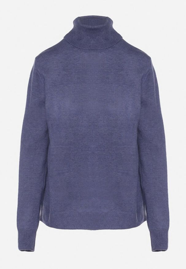 Born2be - Niebieski Casualowy Golf z Wełną o Prostym Kroju Reiselia. Okazja: na co dzień. Typ kołnierza: golf. Kolor: niebieski. Materiał: wełna. Styl: casual