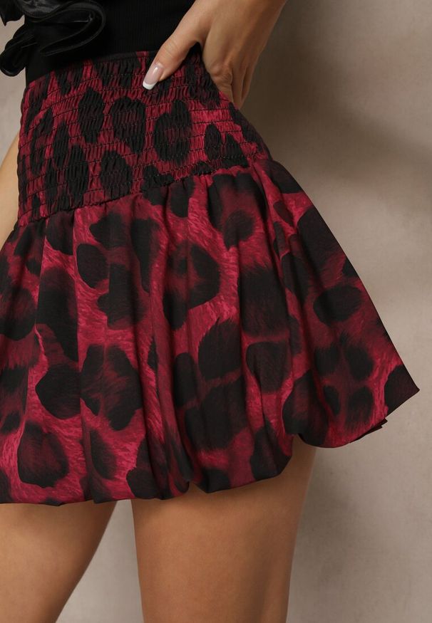 Renee - Bordowo-Czarna Bufiasta Spódnica o Rozkloszowanym Kroju Balloon z Szeroką Gumką w Pasie Hetitha. Okazja: na co dzień. Stan: podwyższony. Kolor: czerwony. Styl: casual, elegancki, wizytowy