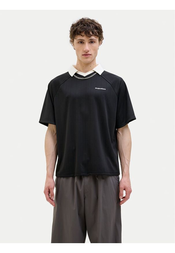 Jack & Jones - Jack&Jones Polo Lido 12276758 Czarny Loose Fit. Typ kołnierza: polo. Kolor: czarny. Materiał: syntetyk