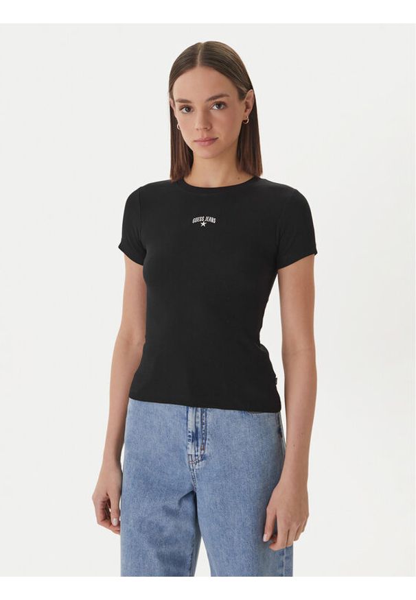 Guess Jeans T-Shirt W6GPZ3 KA0H1 Czarny Slim Fit. Kolor: czarny. Materiał: bawełna