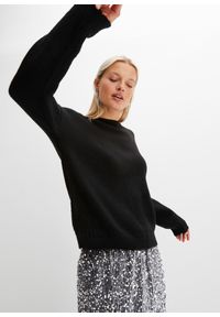 bonprix - Sweter z koronką. Typ kołnierza: dekolt w serek. Kolor: czarny. Materiał: koronka. Wzór: koronka #3