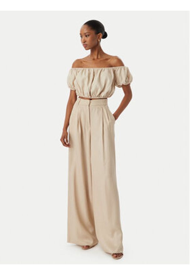 Guess Bluzka W6GHA1 W2447 Beżowy Regular Fit. Kolor: beżowy. Materiał: len