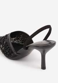 Born2be - Czarne Szpilki z Odkrytą Piętą i Cekinami Vikiraena. Okazja: na randkę, na ślub cywilny, na wesele. Kolor: czarny. Obcas: na szpilce. Styl: elegancki, klasyczny #5