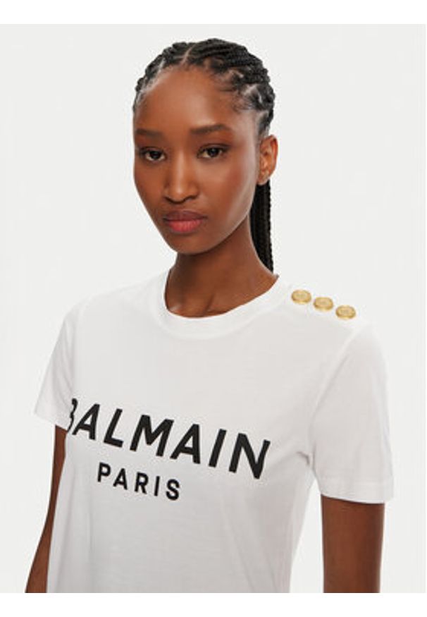 Balmain T-Shirt BF1EF005BB02 Biały Regular Fit. Kolor: biały. Materiał: bawełna