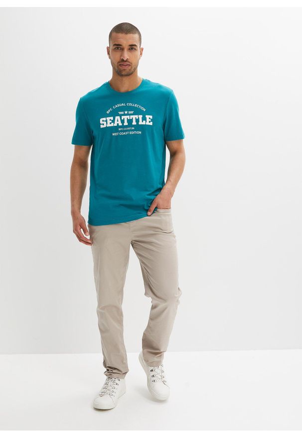 bonprix - Bawełniany T-shirt (zestaw 2 szt.). Kolor: niebieski. Materiał: bawełna. Wzór: napisy