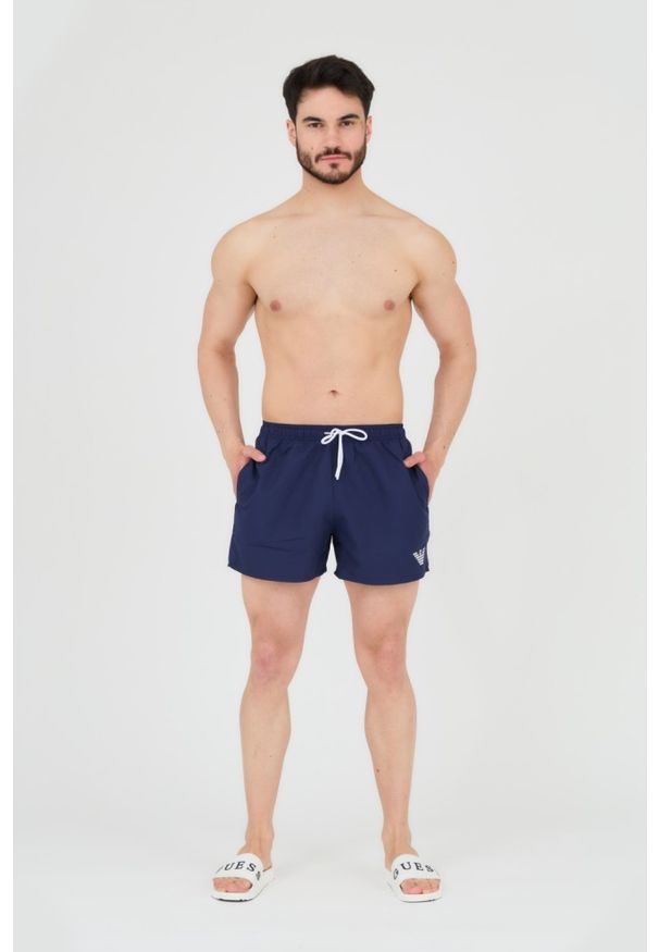 Emporio Armani - EMPORIO ARMANI Męskie spodenki kąpielowe granatowe, Rozmiar 52. Kolor: niebieski. Materiał: poliester