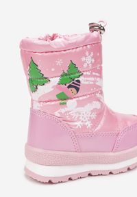Born2be - Różowe Śniegowce Chionoreia. Okazja: na spacer. Wysokość cholewki: za kostkę. Nosek buta: okrągły. Kolor: różowy. Materiał: materiał, futro. Szerokość cholewki: normalna. Wzór: nadruk, aplikacja, kolorowy. Sezon: zima #3