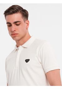 Ombre Clothing - Męska koszulka polo z dekoltem na zamek - biała V1 - Rozmiar: L. Okazja: na co dzień. Typ kołnierza: polo. Kolor: biały. Materiał: bawełna, elastan, dzianina. Styl: sportowy, casual, elegancki #5