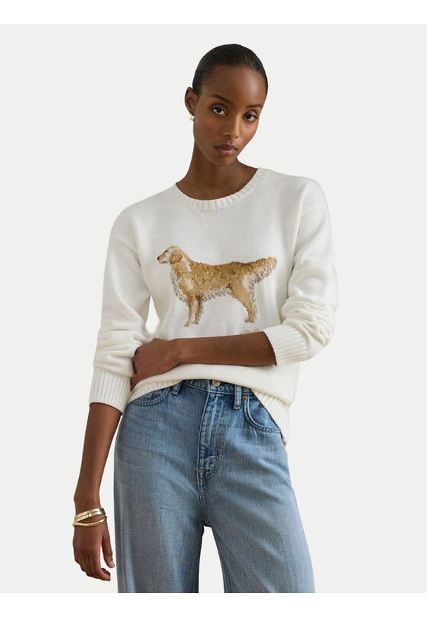 Lauren Ralph Lauren - LAUREN RALPH LAUREN Sweter 200P10148001 Biały Relaxed Fit. Kolor: biały. Materiał: bawełna