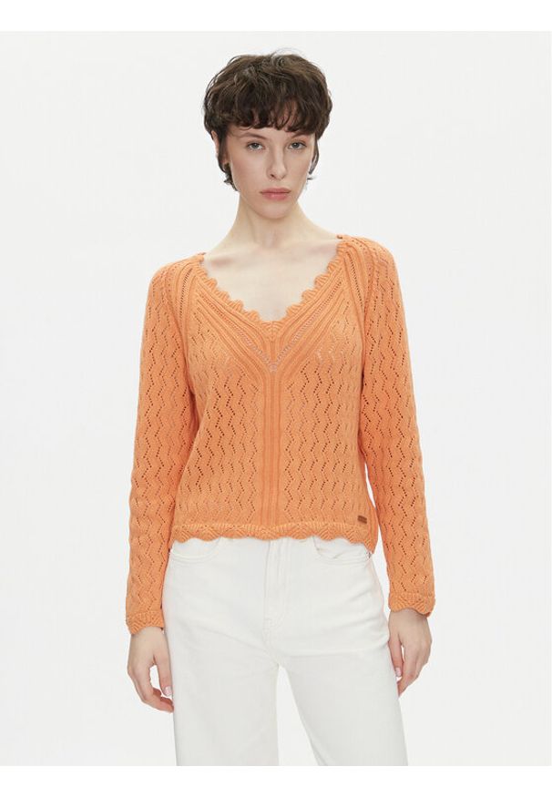 Pepe Jeans Sweter Olya PL702288 Pomarańczowy Regular Fit. Kolor: pomarańczowy. Materiał: bawełna