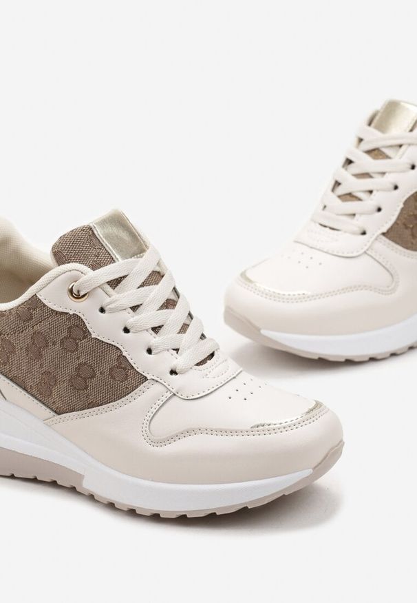 Born2be - Beżowe Sneakersy na Niskiej Koturnie Liseia. Kolor: beżowy. Obcas: na koturnie