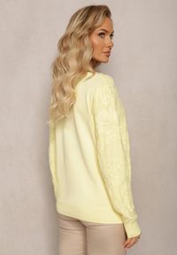 Renee - Żółty Sweter w Tłoczony Ornamentalny Wzór Neston. Kolor: żółty. Styl: klasyczny
