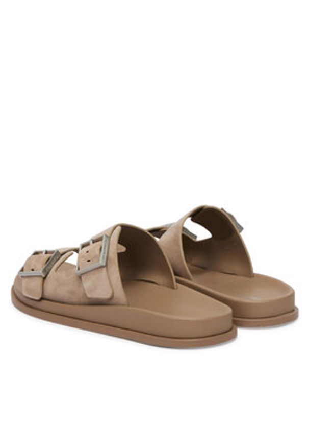 Calvin Klein Klapki City Sandal Buckle Suede HW0HW03130 Beżowy. Kolor: beżowy. Materiał: zamsz, skóra