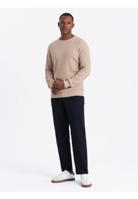 Ombre Clothing - Męski melanżowy sweter ze strukturalnej dzianiny – piaskowy V3 - Rozmiar: XXL. Okazja: na co dzień. Materiał: dzianina. Wzór: melanż. Styl: casual #2