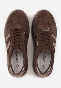 Renee - Brązowe Sneakersy na Platformie z Zamszu Naturalnego ze Skórzaną Wkładką Heizeiros. Okazja: na co dzień. Kolor: brązowy. Materiał: skóra, zamsz. Obcas: na platformie #9