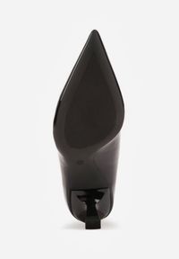 Renee - Czarne Czółenka Lakierowane na Kaczuszce z Trójkątną Ozdobą Omenra. Okazja: do pracy, na spotkanie biznesowe. Kolor: czarny. Materiał: lakier. Wzór: aplikacja. Obcas: na szpilce. Styl: biznesowy. Wysokość obcasa: niski #8