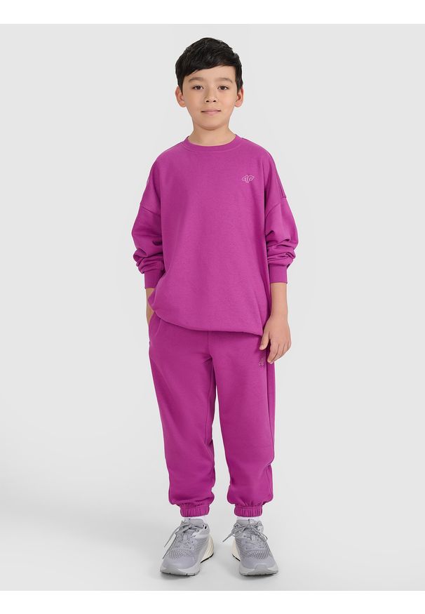 4f - 4F Komplet dresowy dziecięcy - różowy 146/152 (10-12 lat). Okazja: na co dzień. Typ kołnierza: bez kaptura. Kolor: różowy. Materiał: dresówka. Długość: długie. Wzór: gładki, ze splotem. Sezon: lato. Styl: młodzieżowy, klasyczny, casual, sportowy