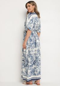 Born2be - Niebieska Sukienka Typu Oversize z Wiskozą w Abstrakcyjny Wzór Lunalessa. Okazja: na co dzień. Kolor: niebieski. Materiał: wiskoza. Typ sukienki: oversize. Styl: klasyczny, casual, elegancki #7