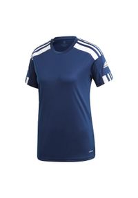 Adidas - Damska koszulka adidas Squadra 21. Kolor: biały, wielokolorowy, niebieski. Materiał: jersey, materiał. Sport: fitness, piłka nożna