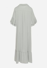 Born2be - Jasnozielona Sukienka Koszulowa z Ozdobną Falbanką Daviravie. Okazja: na co dzień. Kolor: zielony. Typ sukienki: koszulowe. Styl: klasyczny, casual, elegancki #2