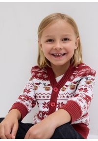 bonprix - Sweter dziecięcy rozpinany z bożonarodzeniowym motywem. Typ kołnierza: dekolt w serek. Kolor: czerwony #3