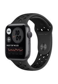 APPLE Watch 6 Nike 44mm (Gwiezdna szarość z opaską sportową w kolorze czarnym). Rodzaj zegarka: smartwatch. Kolor: czarny. Materiał: poliester, nylon, guma, materiał. Styl: sportowy #1