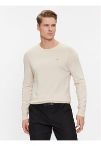 Calvin Klein Sweter K10K112534 Beżowy Slim Fit. Kolor: beżowy. Materiał: bawełna #1