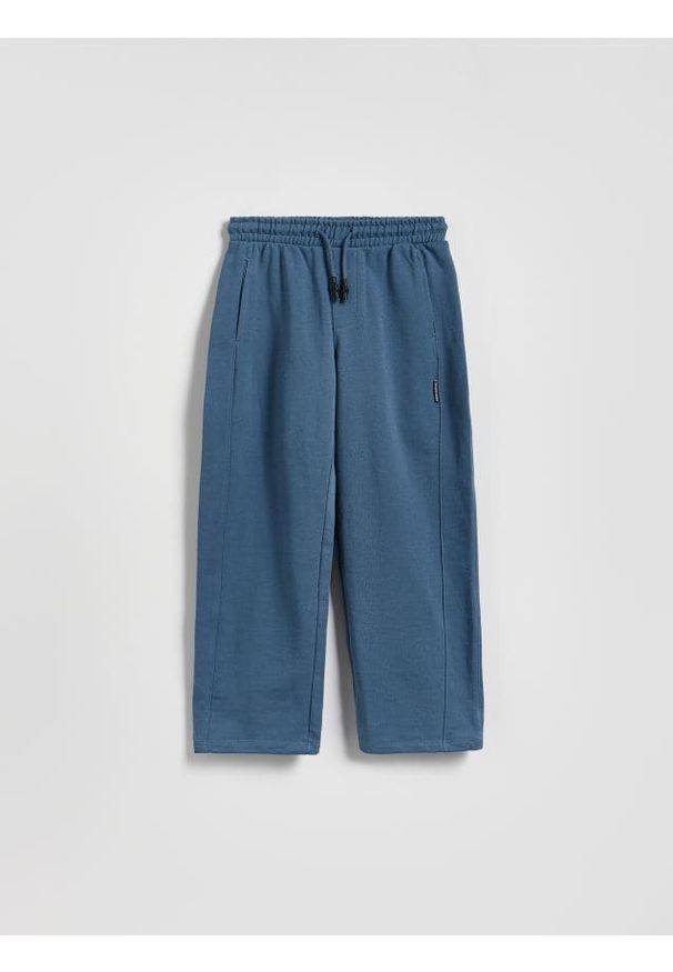 Reserved - Bawełniane spodnie wide leg - niebieski. Kolor: niebieski. Materiał: bawełna