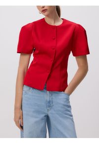 Reserved - Bluzka z bufkami - czerwony. Kolor: czerwony. Materiał: tkanina #1
