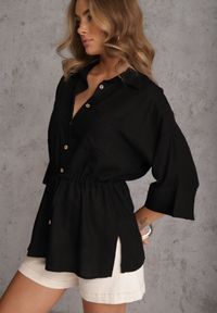 Renee - Czarna Koszula z Lnem Bawełną i Szerokimi Rękawami Moontwist. Okazja: na co dzień. Kolor: czarny. Materiał: bawełna, len. Styl: casual #1