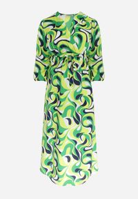 Born2be - Zielona Rozkloszowana Sukienka Maxi w Fantazyjny Print Blanis. Kolor: zielony. Materiał: materiał. Wzór: nadruk. Typ sukienki: kopertowe. Długość: maxi #7