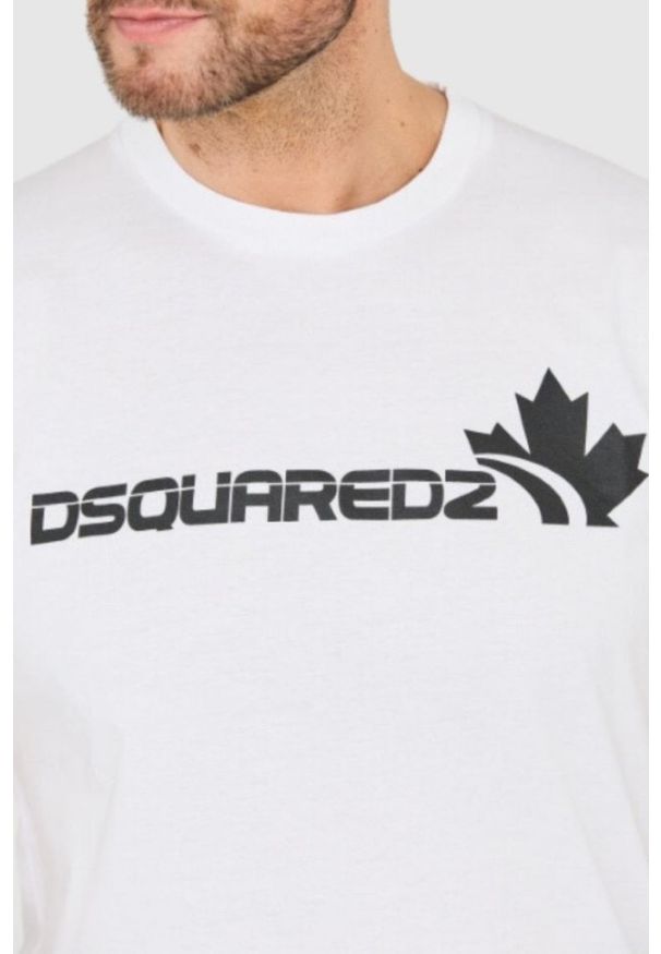 DSQUARED2 Biały męski bawełniany t-shirt z dużym logo, Rozmiar S. Kolor: biały. Materiał: bawełna