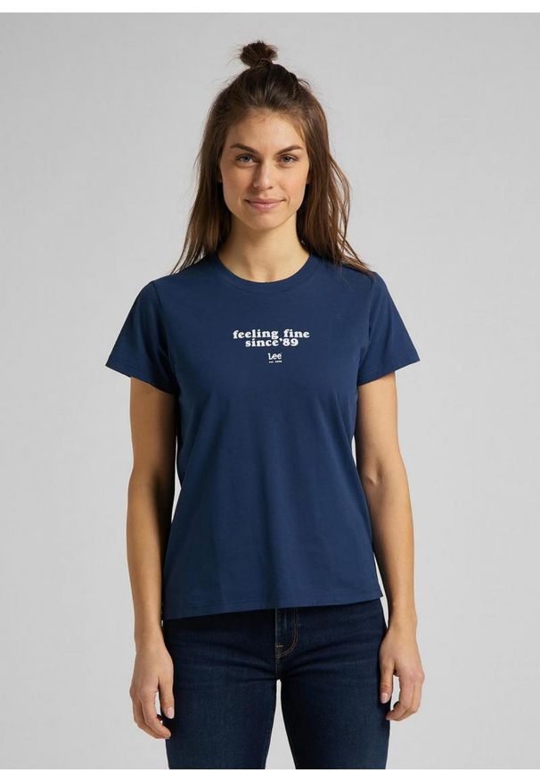 Lee - LEE CREW NECK TEE DAMSKI T-SHIRT WASHED BLUE L44OYGLR 112109939