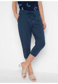 bonprix - Spodnie z dżerseju z elastycznym paskiem. Kolor: niebieski. Materiał: jersey. Styl: elegancki #1