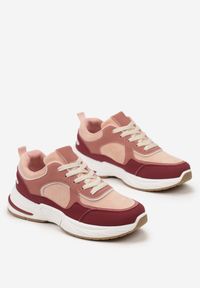 Born2be - Różowo-Bordowe Sneakersy z Metaliczną Lamówką Ovanaia. Nosek buta: okrągły. Zapięcie: sznurówki. Kolor: różowy, czerwony. Materiał: materiał. Obcas: na obcasie. Wysokość obcasa: niski #3