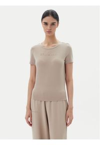 EA7 Emporio Armani T-Shirt 7W000274 AF12945 U6155 Beżowy Slim Fit. Kolor: beżowy. Materiał: syntetyk
