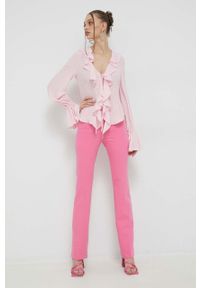 Blugirl Blumarine bluzka z domieszką jedwabiu kolor różowy gładka. Kolor: różowy. Materiał: jedwab. Wzór: gładki #5