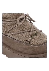 Big-Star - Śniegowce damskie Big Star, ocieplane futerkiem na grubej platformie z okrągłym noskiem, brązowe, SS274112. Nosek buta: okrągły. Zapięcie: sznurówki. Kolor: brązowy. Materiał: futro, materiał. Szerokość cholewki: normalna. Sezon: zima. Obcas: na platformie #6