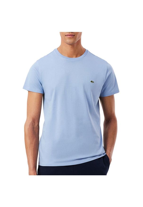 Koszulka męska Lacoste Crew Neck Pime Cotton Jersey TH6709-AEY - niebieska. Kolor: niebieski. Materiał: jersey. Długość rękawa: krótki rękaw. Długość: krótkie. Wzór: aplikacja